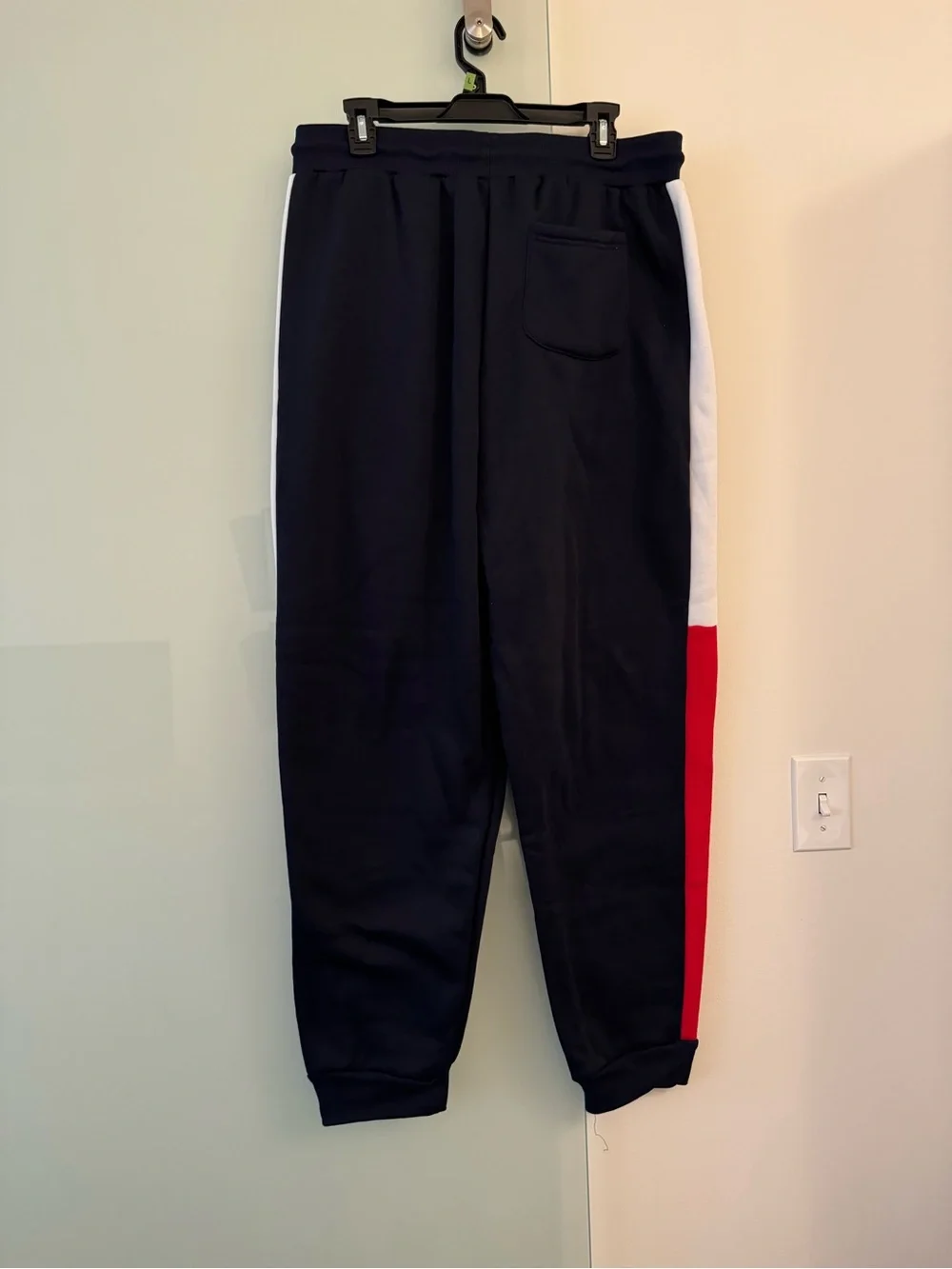 NWT: Galaxy Black Joggers with Red and White Side Panels